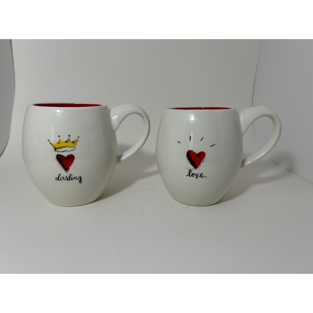 Magenta Exclusive Darling Love Heart Crown Ceramic Mug‎ Set White Red Interior
